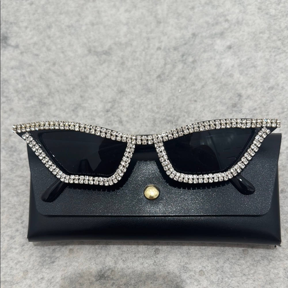 SHEIN Black Cat-Eye Sunglasses with Rhinestones